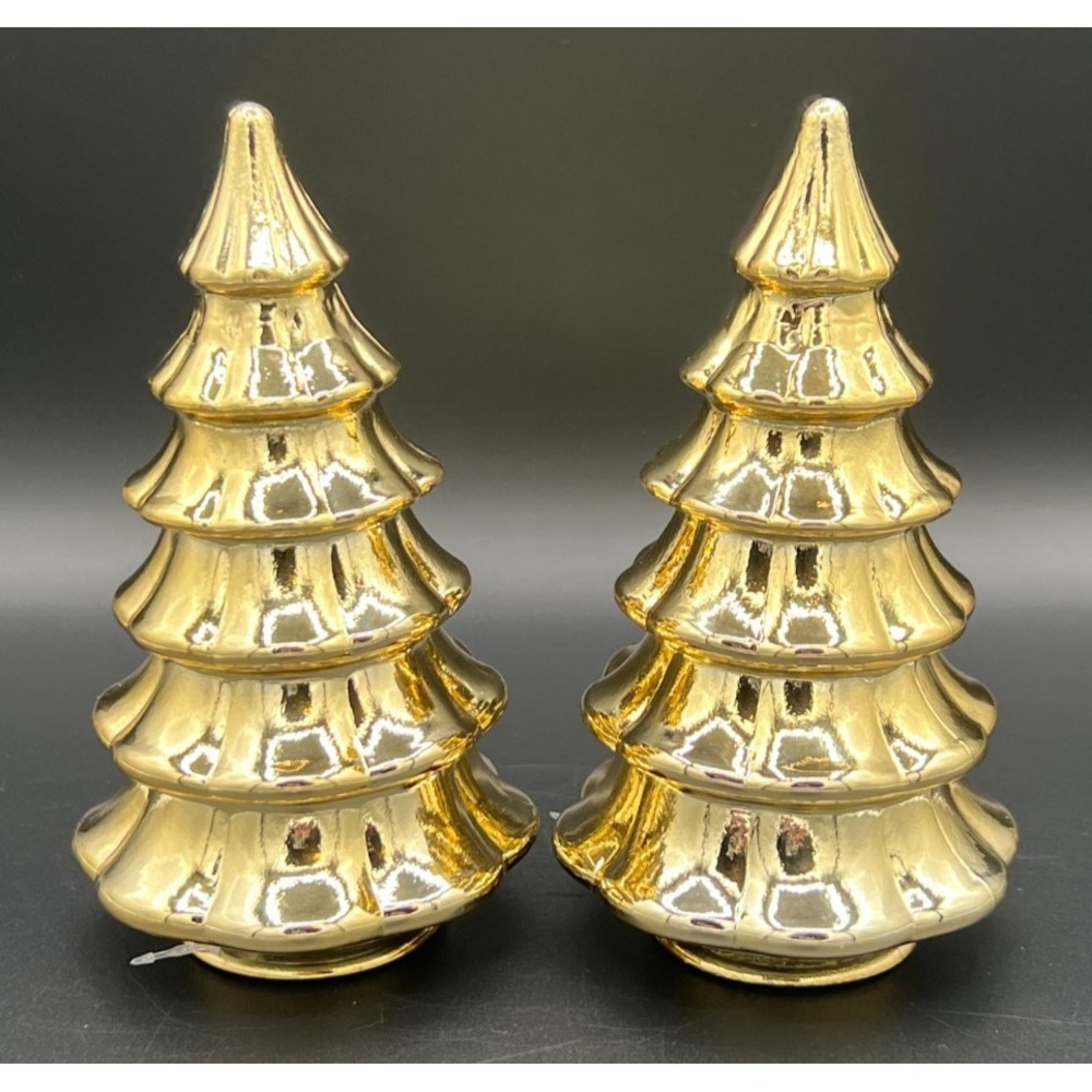 Target Bullseye ~ Set of 2 Gold Metallic Glass Christmas Trees 7" ~ 2025 NEW